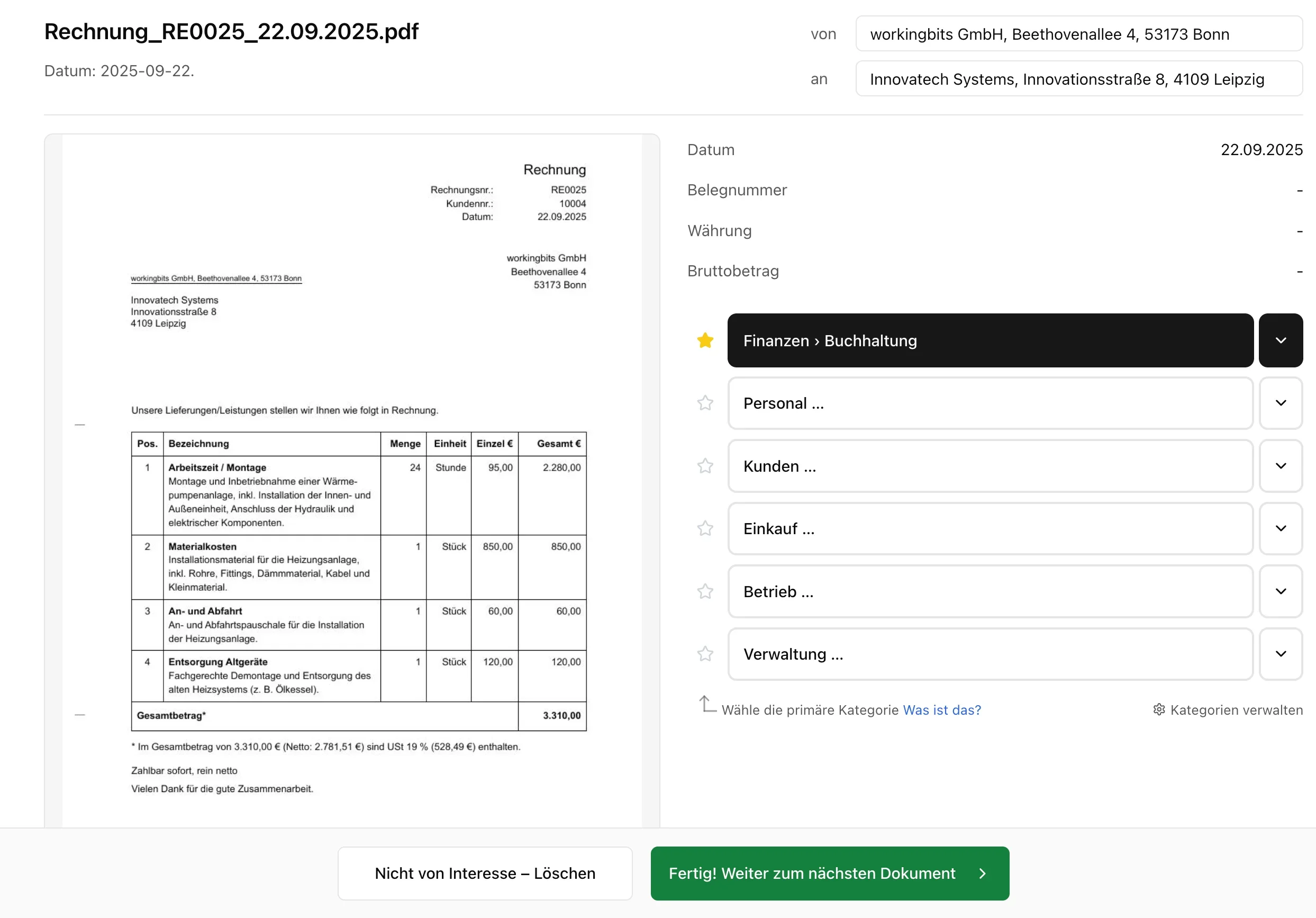 nevi° versteht Inhalte (Titel, Typ, Beschreibung, Rechnungslogik)